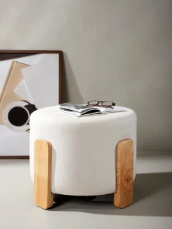 Venture Design Taburete de lino con patas de madera Coffey^ Pufs Y Otomanos|Pufs Y Otomanos