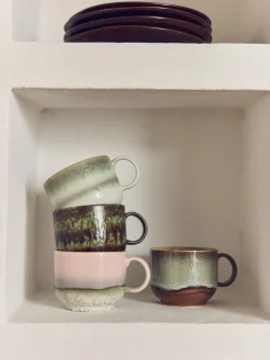 HKLIVING Tazas artesanales con esmalte reactivo 70's, 2 uds.