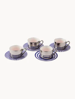 POLSPOTTEN Tazas con platitos artesanales Aunty, 4 uds.