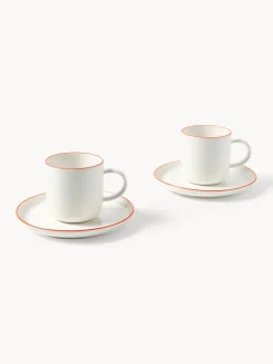 Westwing Collection Tazas con platitos de porcelana Facile, 2 uds.^ Tazas Y Mugs|Vajillas Completas