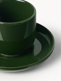 Westwing Collection Tazas de café espresso de porcelana con platitos Nessa, 4 uds.