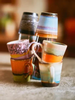 HKLIVING Tazas espresso artesanales con esmalte reactivo 70's, 4 uds.