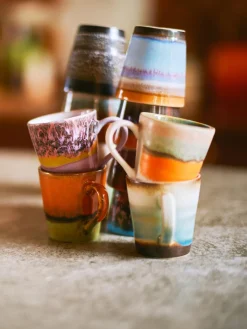 HKLIVING Tazas espresso artesanales con esmalte reactivo 70s, 4 uds.^ Tazas De Espresso|Vajillas Completas