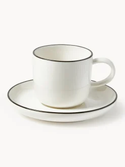 Westwing Collection Tazas espresso con platitos de porcelana Facile, 2 uds.