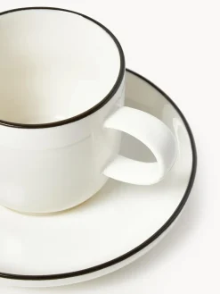 Westwing Collection Tazas espresso con platitos de porcelana Facile, 2 uds.