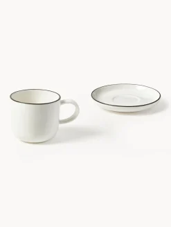 Westwing Collection Tazas espresso con platitos de porcelana Facile, 2 uds.