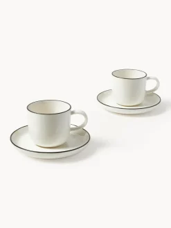Westwing Collection Tazas espresso con platitos de porcelana Facile, 2 uds.