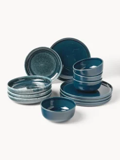 Westwing Collection Vajilla artesanal con esmalte reactivo Ethel, 4 comensales (12 pzas.)