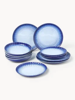 Westwing Collection Vajilla artesanal con esmalte reactivo Vinci, 4 comensales (12 pzas)
